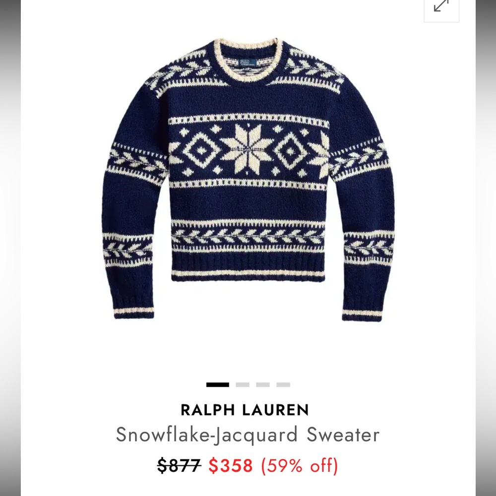 Ralph Lauren Navy and Cream Snowflake Jacquard Crewneck Sweater